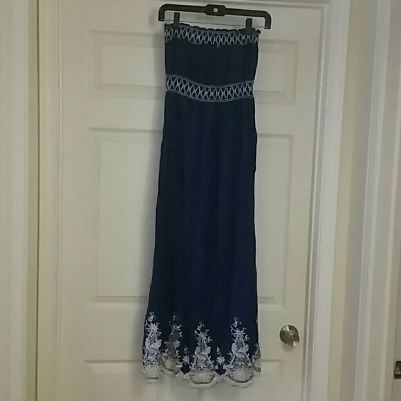 Blue and white maxi dress
