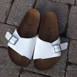 White Birkenstock sandals