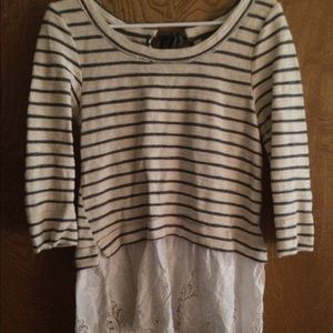 Cream and Grey Stripes Anthropologie Blouse