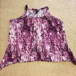 Spaghetti strap purple, black, and gold top.