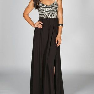 Maxi Dress: Black with Aztec Pattern on Top