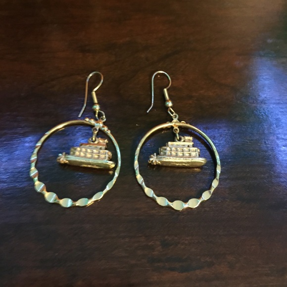 Golden ship hoop earrings