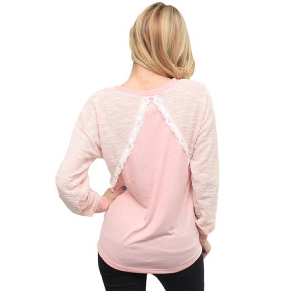 Sweaters - Pink Lace Inset Sweater
