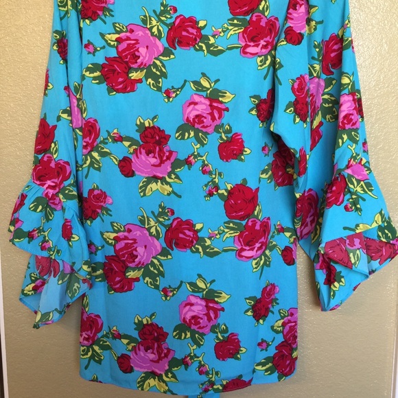 ✋🏻sold✋🏻  Betsy Johnson turquoise floral top - Picture 4 of 4