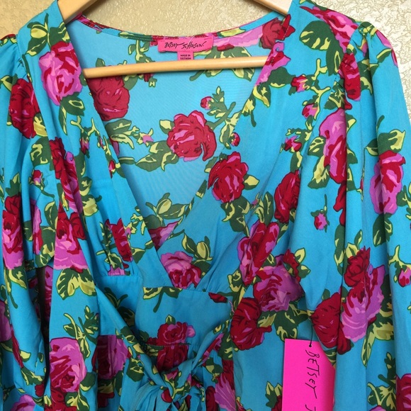 ✋🏻sold✋🏻  Betsy Johnson turquoise floral top - Picture 3 of 4
