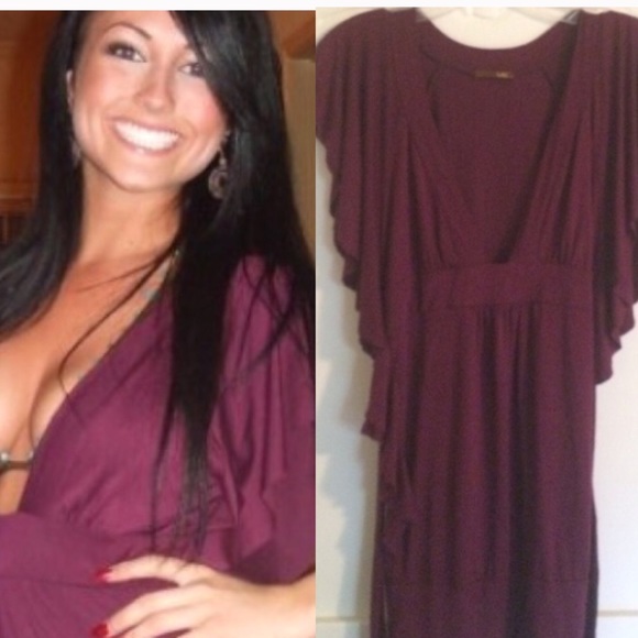 Ya Dresses & Skirts - Purple Dress with Plunging Neckline & Bell Sleeves