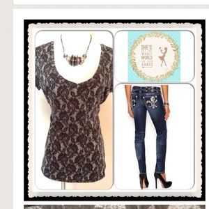 Grey Tee with Floral Pattern