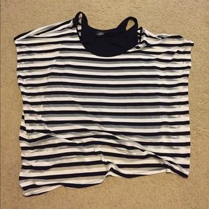 Sheer striped top with black undershirt