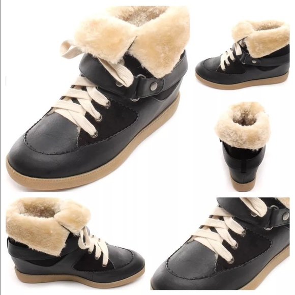 Wedge sneakers black faux fur sneakers boots