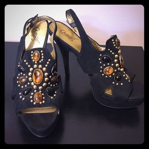 Black gem peep toes by Carlos Santana!