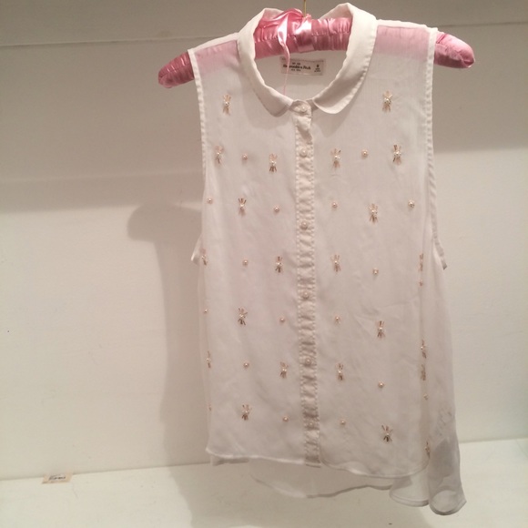 White Sheer Sleeveless Collared Detailed shirt