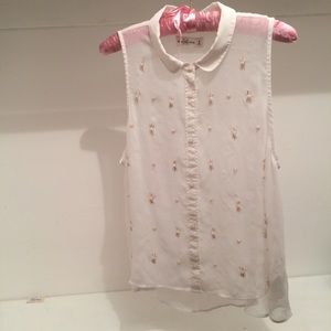 White Sheer Sleeveless Collared Detailed shirt