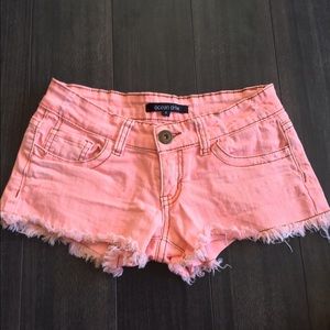 Coral shredded beach shorts