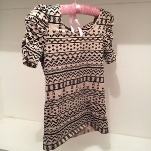 Peach Aztec Print Scoop Back Shirt with Bow