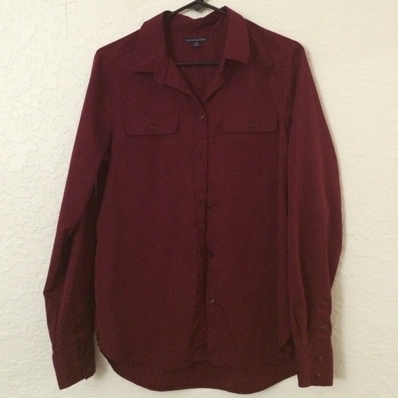 Maroon button up, collard shirt