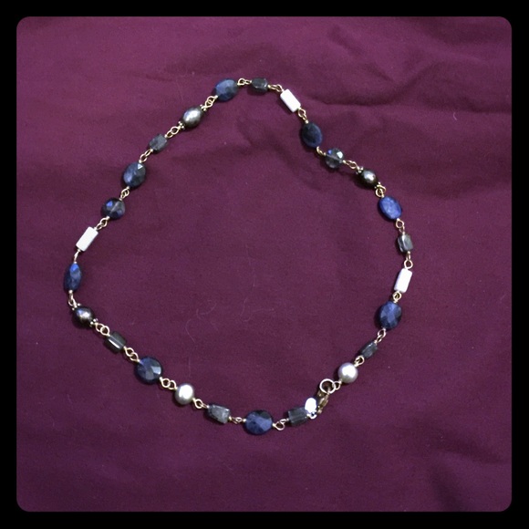 Blue and silver bead necklace