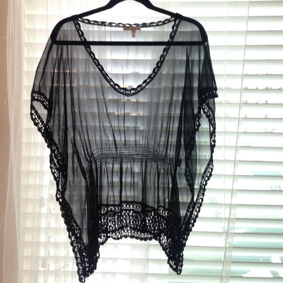 Tops - Sheer black top with lace knit detail