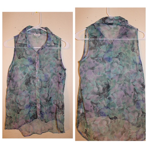 Sheer Purple-ish/Green Button Up Top