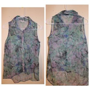 Sheer Purple-ish/Green Button Up Top