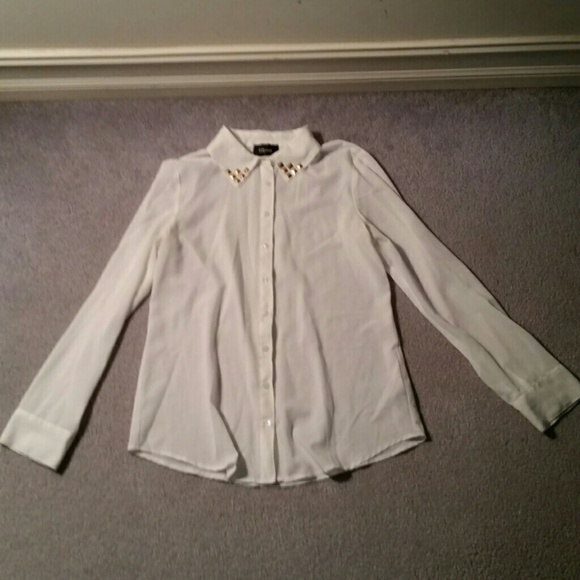 *SOLD* Sheer White Button-up Shirt with Gold Studs