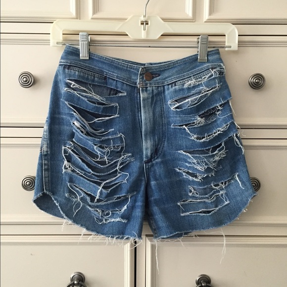 Slashed Denim Shorts
