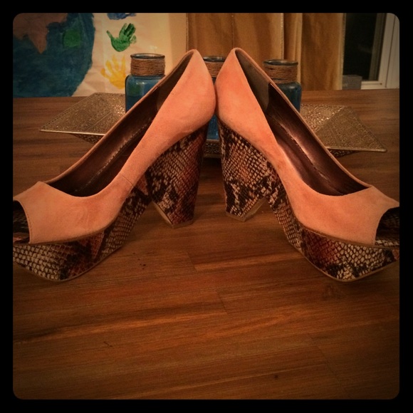 Calvin Klein open toe suede and snake print wedge