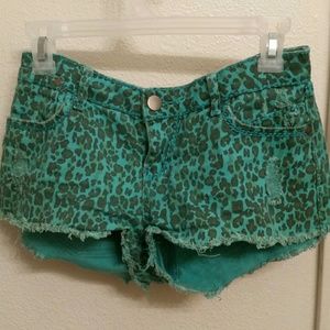 Leopard denim shorts