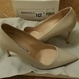 Manolo Blahnik Metallic Fabric Pumps