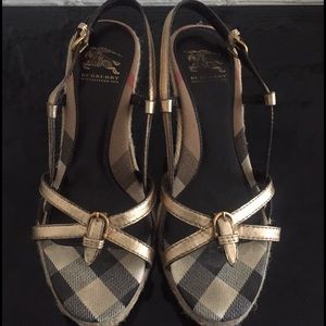 Burberry Gold Espadrille Wedge Heels Size 6