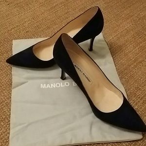 Manolo Blahnik Suede Navy Heels
