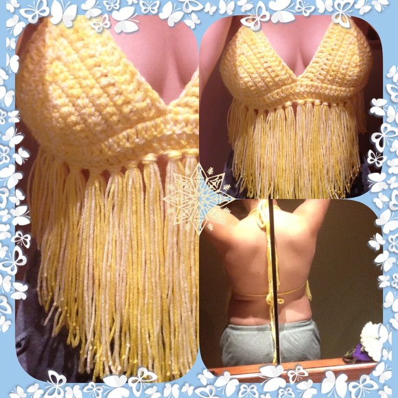 Dual-Yellow Fringe Bikini Top - Picture 1 of 4
