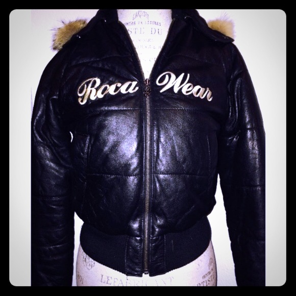 Rocawear Black Lamb Leather Coat With Coyote Fur