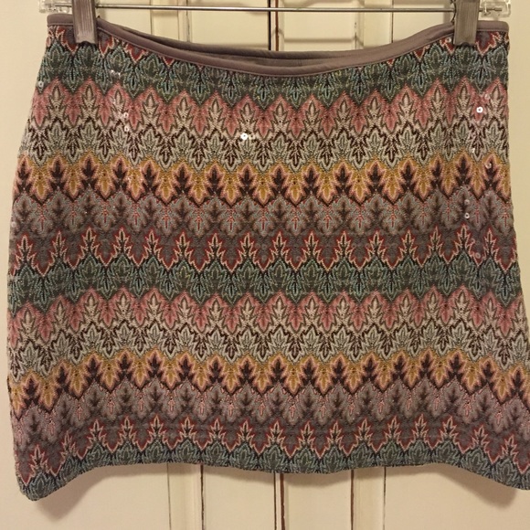 Express Sequin Tan Patterned Skirt - XS