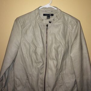 Taupe Faux Leather Motorcycle Jacket