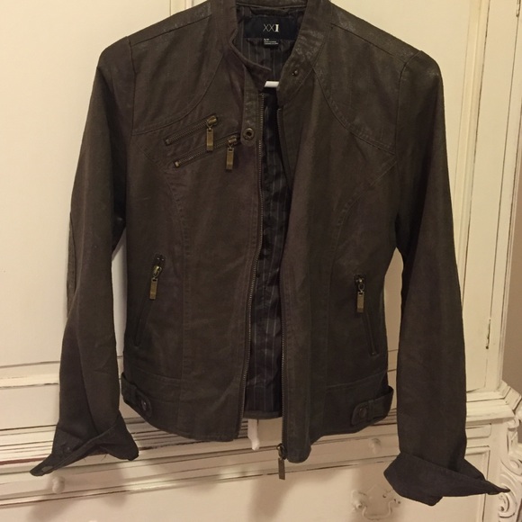 Brown Faux Leather Jacket - Small