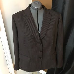Brown jacket with white pinstripes