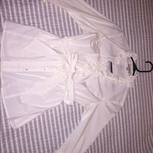 White ruffle button down blouse