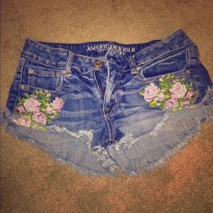 Denim shorts with floral detail