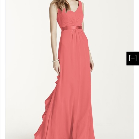 David's Bridal coral Chiffon Ruffled Back Detail