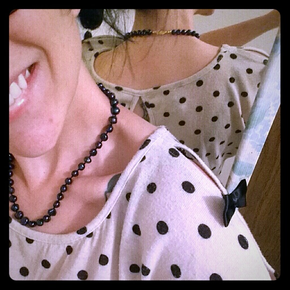Darling boat neck polka dot black and tan top - Picture 1 of 4