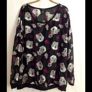 Torrid Black Chiffon Printed Top, Size 3X