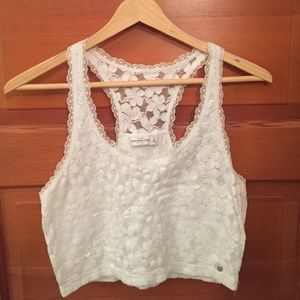 Abercrombie & Fitch white lace cropped tank top