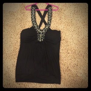 Cross cross halter jeweled party top