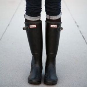 Tall matte black Hunter Boots