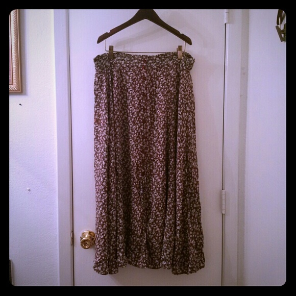 Slinky Brown Maxi skirt with bottons down the fron