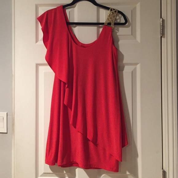 Betsy Adams One Shoulder Embellished Ruffle Dress