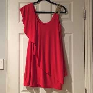 Betsy Adams One Shoulder Embellished Ruffle Dress