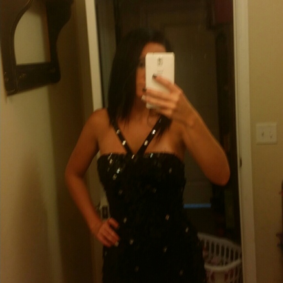 Cocktail dress black w/ sequence and diamond jewel - Picture 2 of 4