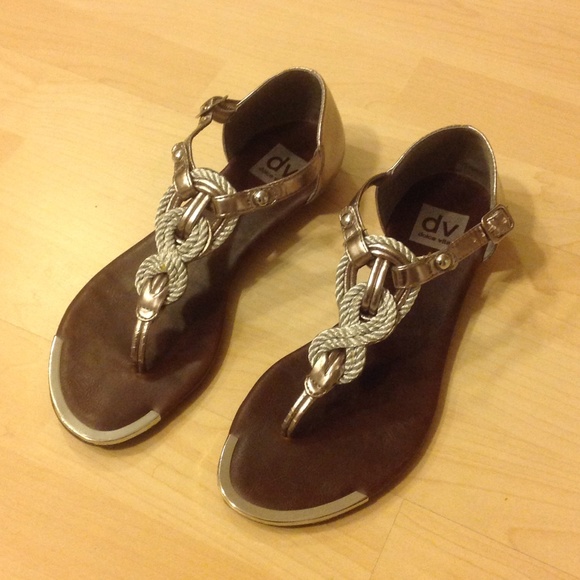 Silver T-Strap Flat Sandals