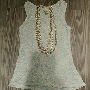 |New| Long Gold & faux pearl necklace triple chain